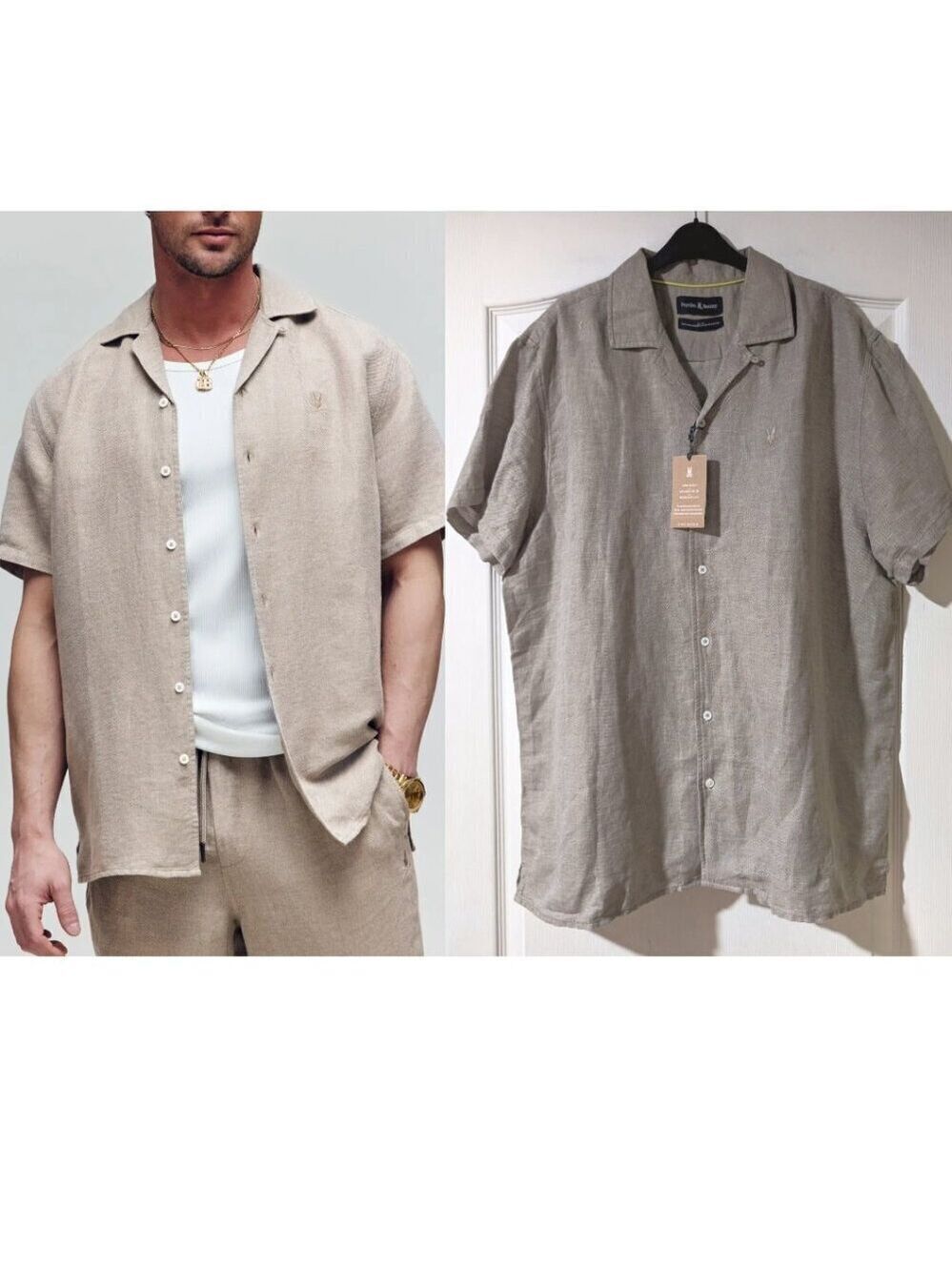 Psycho Bunny | Windcrest Linen Blend Short Sleeve Shirt In Jute
